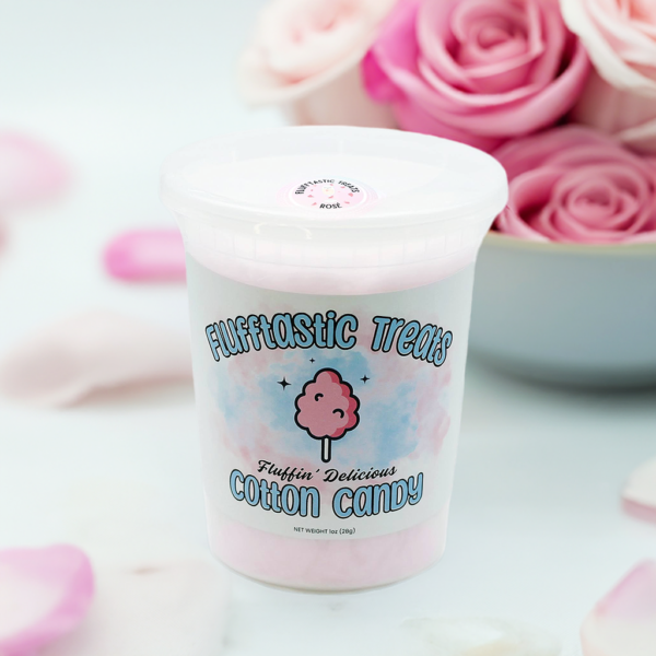tub of cotton candy at a wedding party with roses